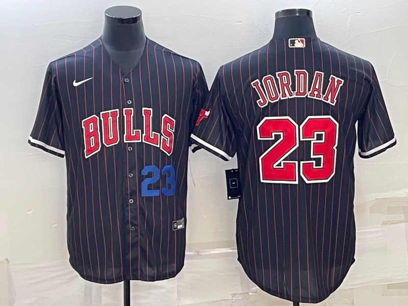 Men Chicago Bulls #23 Jordan Black Stripe Game Nike 2023 NBA Jersey